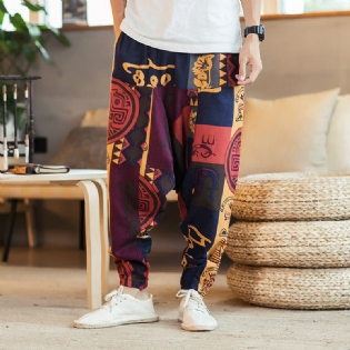 Løs Hip-hop National Style Linen Casual Bukser Mænd Løs