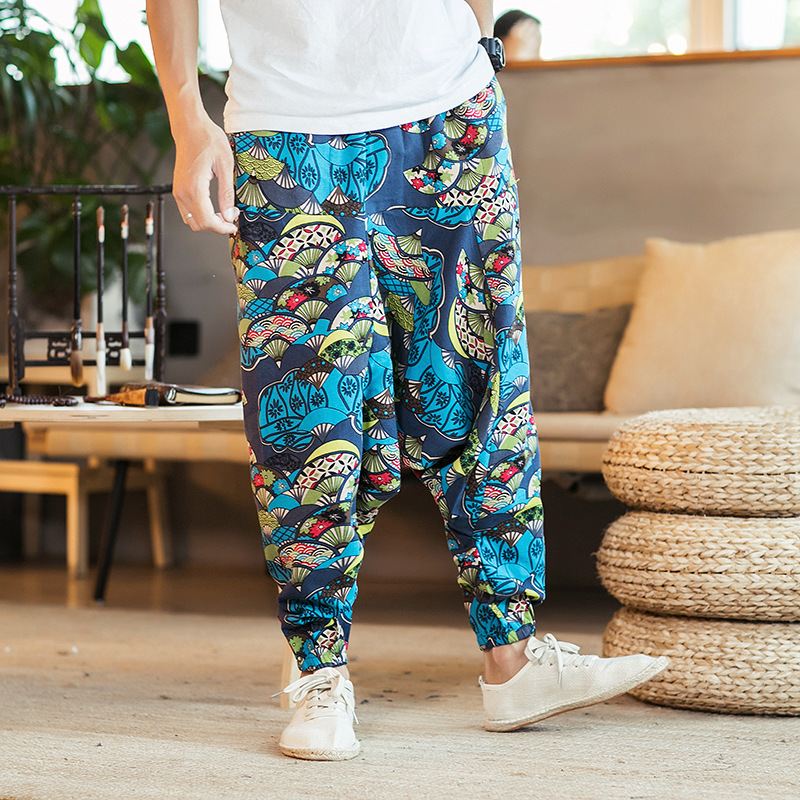 Løs Hip-hop National Style Linen Casual Bukser Mænd Løs