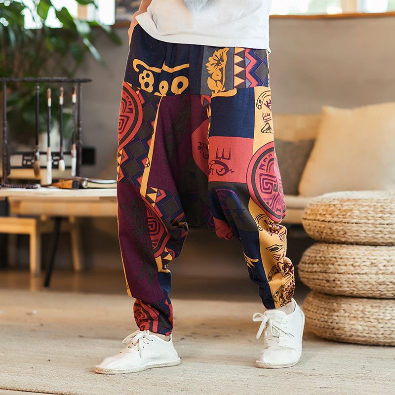 Løs Hip-hop National Style Linen Casual Bukser Mænd Løs