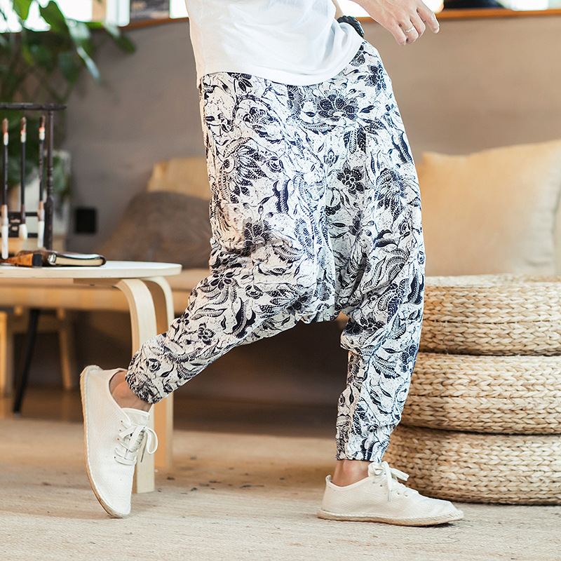 Løs Hip-hop National Style Linen Casual Bukser Mænd Løs