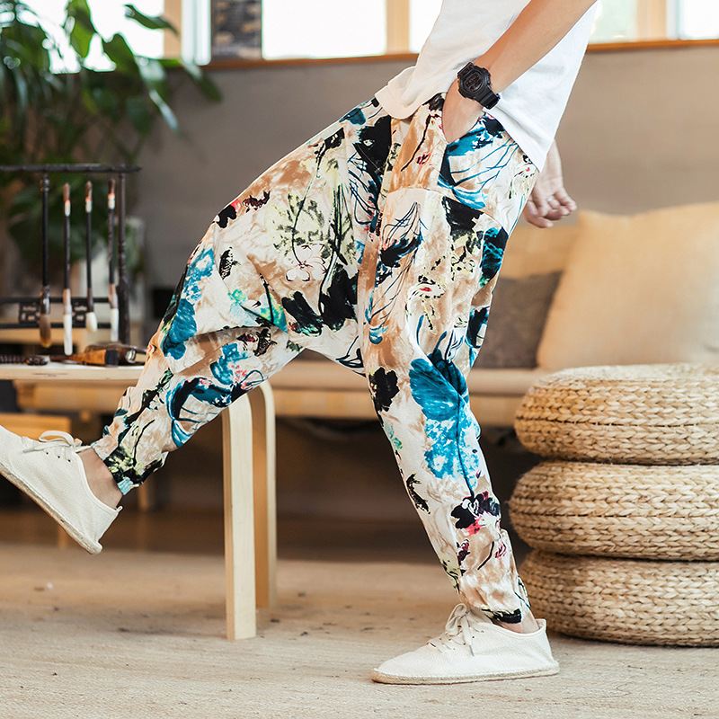 Løs Hip-hop National Style Linen Casual Bukser Mænd Løs