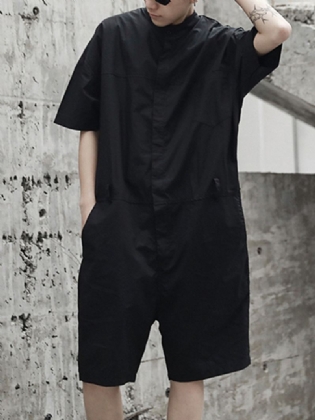 Løse Overalls Til Mænd Button Up Casual Cargo Jumpsuit Streetwear Rompers Bukser
