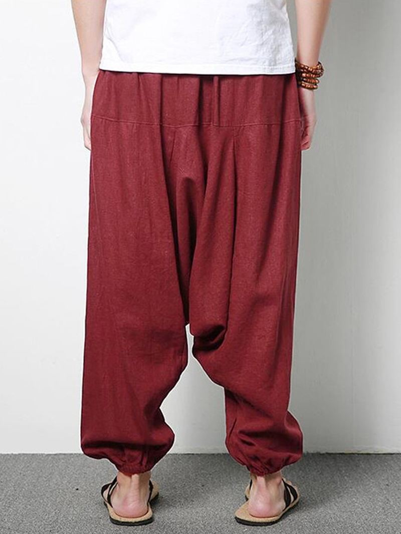 Mænd Bomuld Linned Harem Bukser Casual Baggy Løse Bukser Mode Brede Ben Bukser