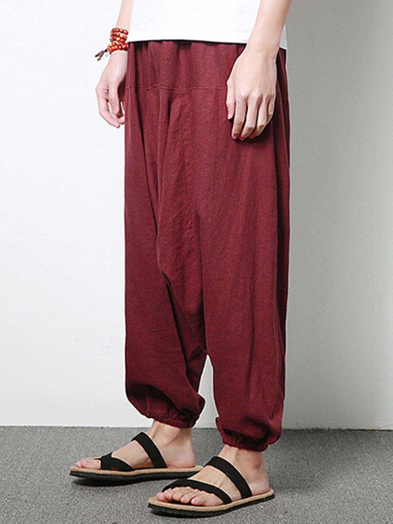 Mænd Bomuld Linned Harem Bukser Casual Baggy Løse Bukser Mode Brede Ben Bukser