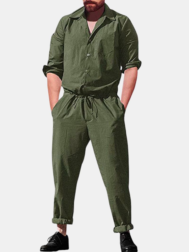 Mænd Casual Romper Langærmet Jumpsuit Stand Krave Militære Overalls Cargo Bukser