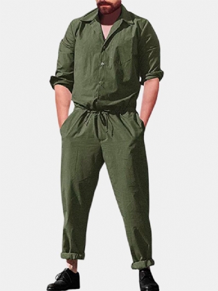 Mænd Casual Romper Langærmet Jumpsuit Stand Krave Militære Overalls Cargo Bukser