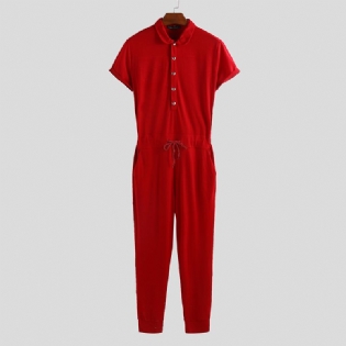 Mænd Kortærmet Jumpsuit Lapel Neck Romper Bodybuilding Overalls Bukser Playsuit