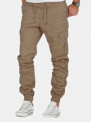 Multi-pocket Elastiske Talje Ensfarvede Bukser
