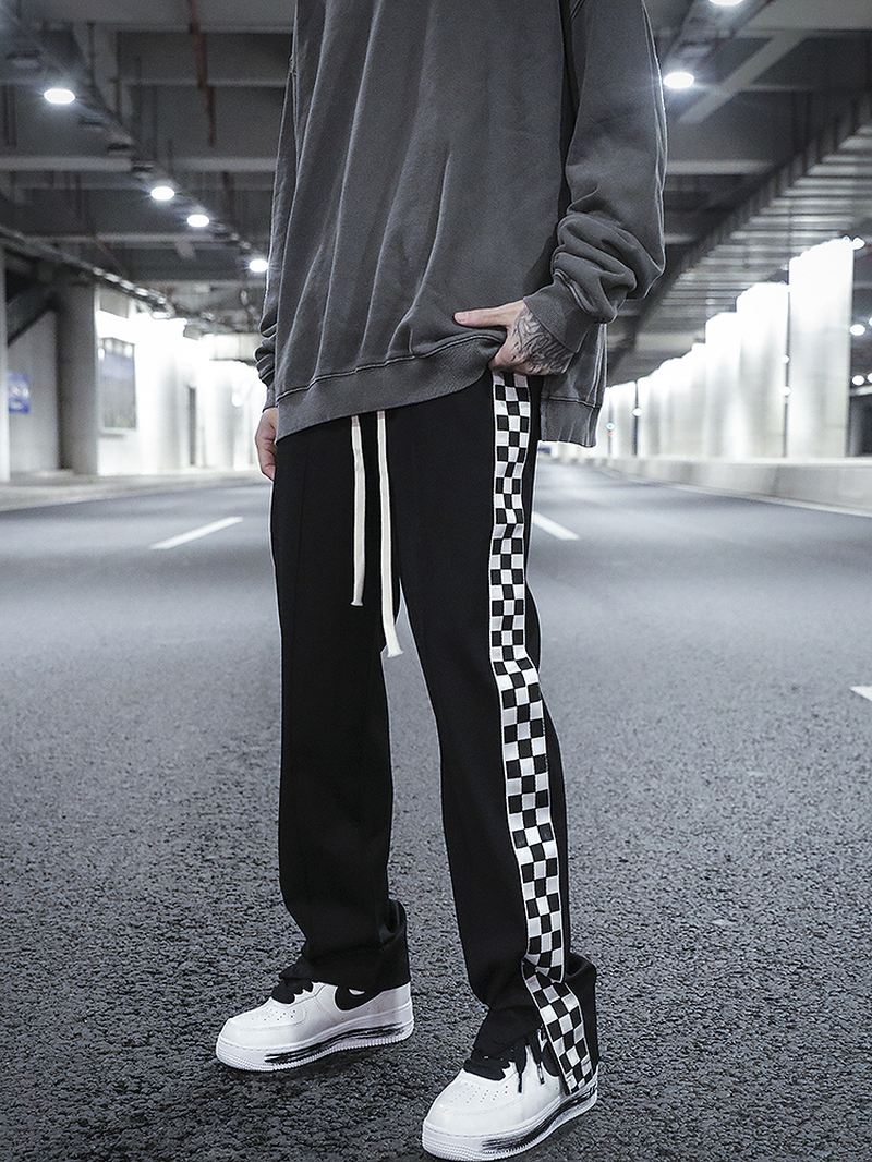 Skakternet Side Split Lige Ben Joggingbukser Hip-hop Drop Feeling Stablet Snøre Casual Bukser Mænd