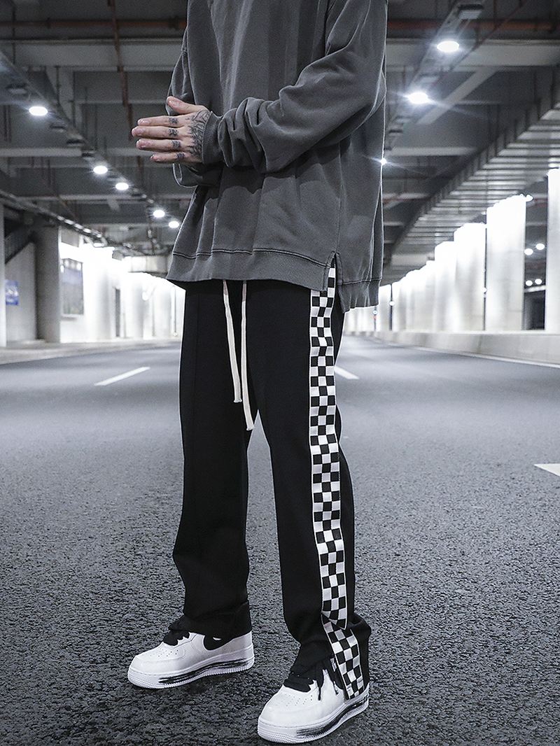 Skakternet Side Split Lige Ben Joggingbukser Hip-hop Drop Feeling Stablet Snøre Casual Bukser Mænd