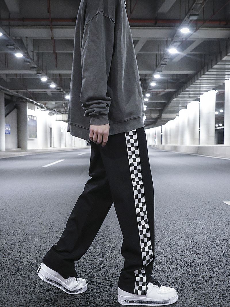 Skakternet Side Split Lige Ben Joggingbukser Hip-hop Drop Feeling Stablet Snøre Casual Bukser Mænd