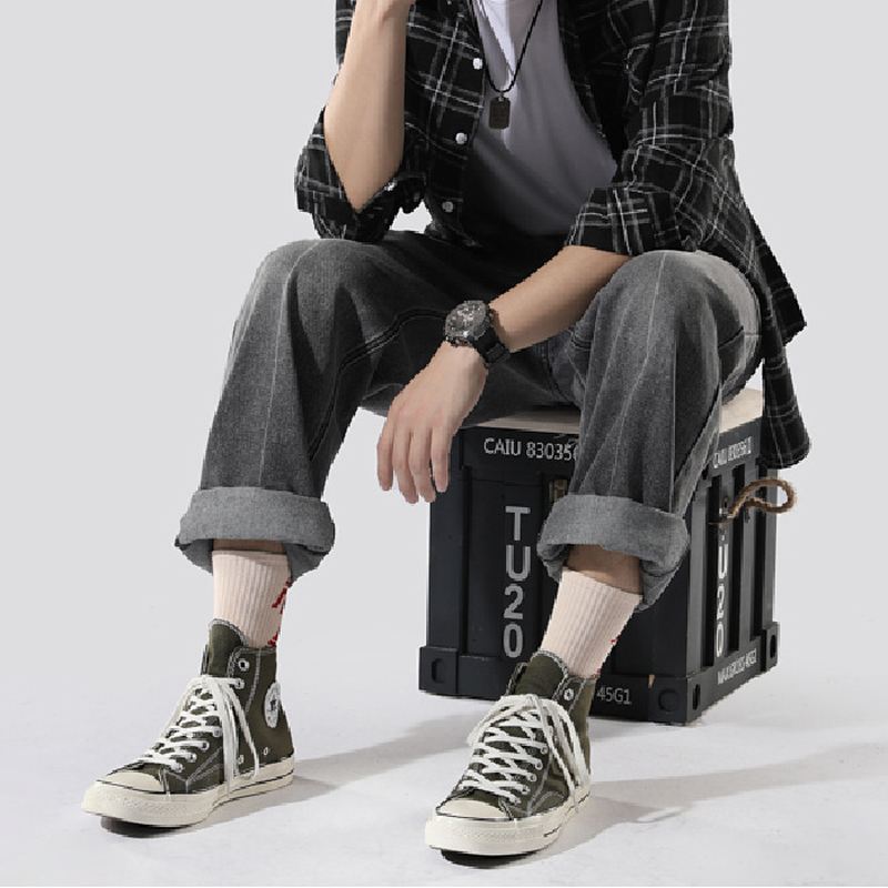 Trendy Mærke Lige Sorte Jeans Mænds Vedhæng Bukser Med Brede Ben