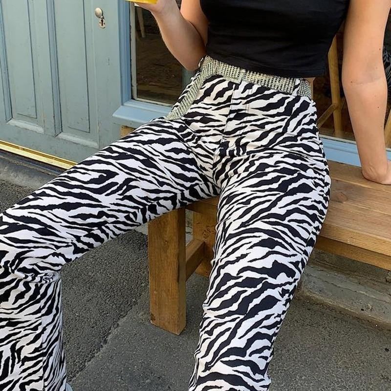 Zebra Dyreprint Elegante Bukser Capris Harajuku Højtaljede Bukser Dame Casual Kontorbukser Kvinder Streetwear 2023