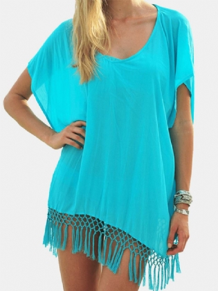 Kvinde Kvast Patch Uregelmæssig Hem Bat Sleeve Gennemskinnelig Solbeskyttelse Cover Ups