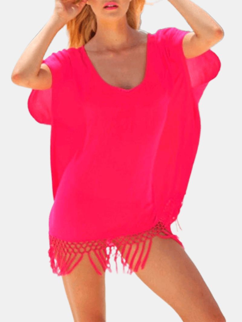 Kvinde Kvast Patch Uregelmæssig Hem Bat Sleeve Gennemskinnelig Solbeskyttelse Cover Ups
