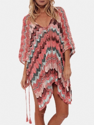 Kvinder Striber Vintage Med Tryk Bandage Side Slids Solbeskyttelse Cover Ups Beach Badetøj