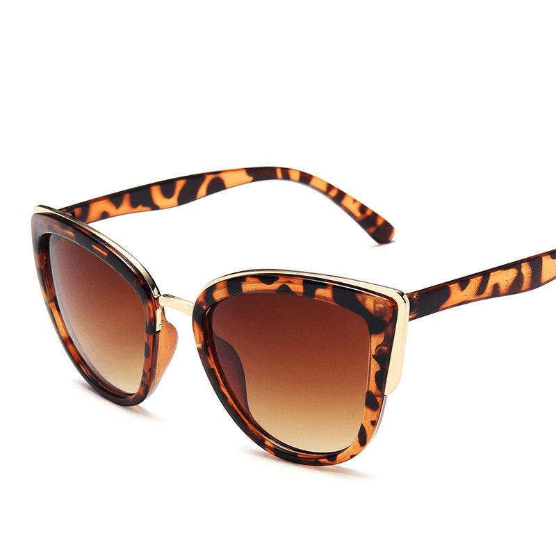 Damemode Kat Eye Solbriller Personlighed Vind Plaststel Briller Leopardprint Farve Grænseoverskridende Solbriller
