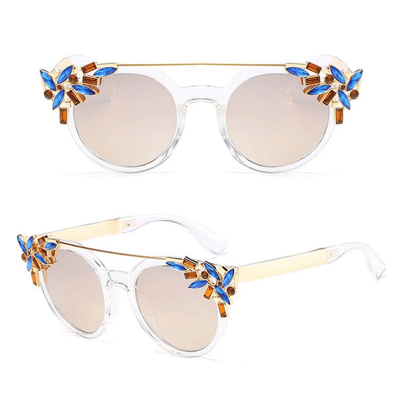 Kvinder Kat Eye Crystal Stel Anti-uv Solbriller Vintage Outdoors Eye Wear