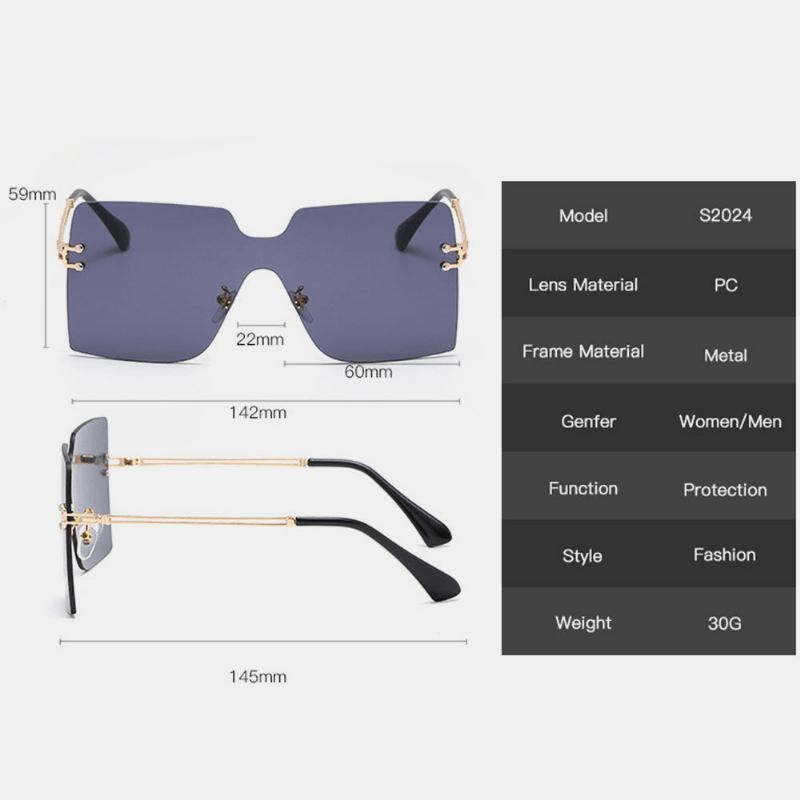 Kvinder Oversized Square Frame Mode Metal Uv-beskyttelse Solbriller