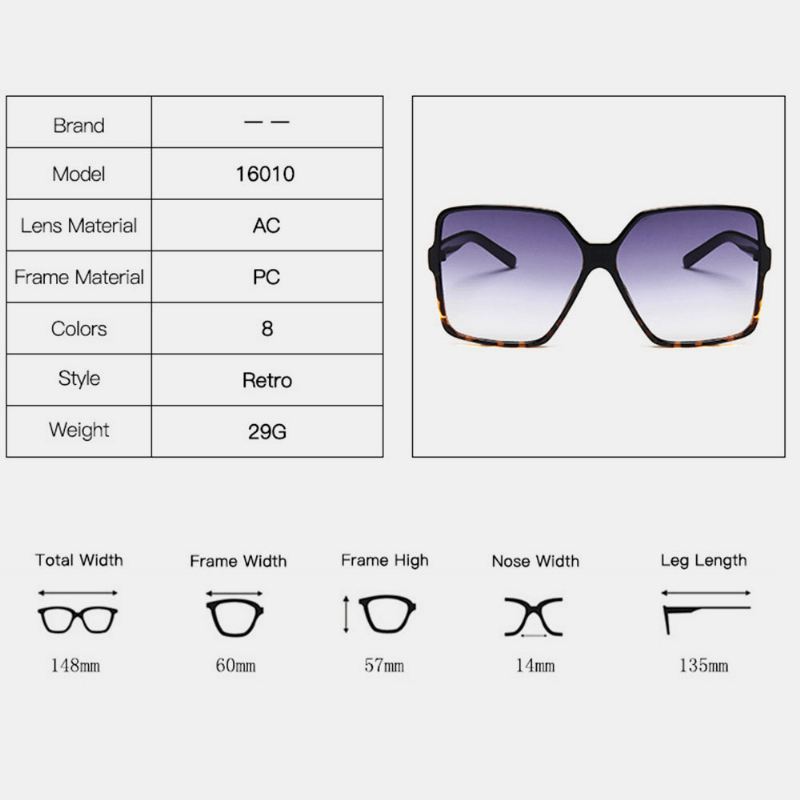 Kvinder Plus Størrelse Stel Square Shape Mode Trend Retro Uv-beskyttelse Solbriller