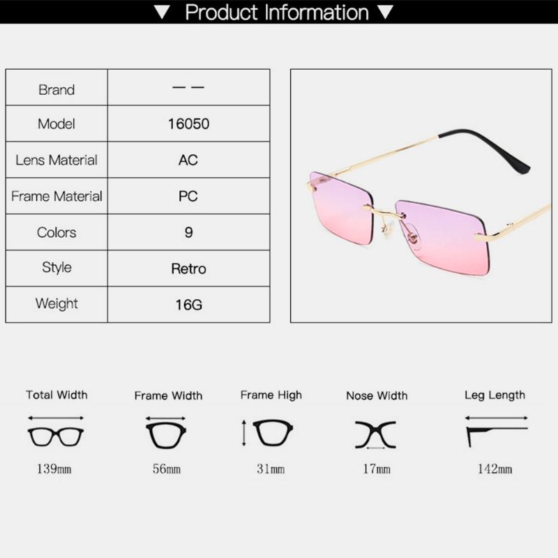 Kvinder Retro Multi-color Framelss Small Square Mode Personality Uv Protection Solbriller
