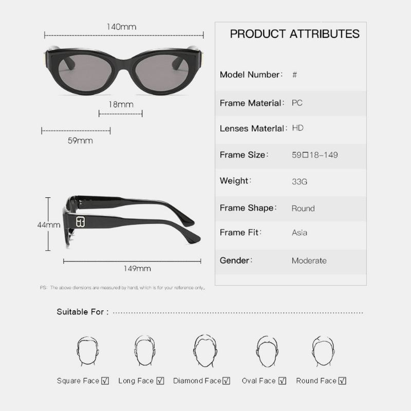 Unisex Kat Eye Pc Full Frame Hd Anti-uv Retro Solbriller