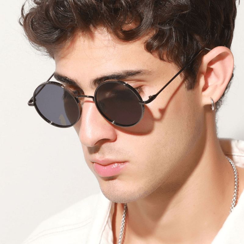 Unisex Retro Metal Rund Shape Mode Uv-beskyttelse Solbriller