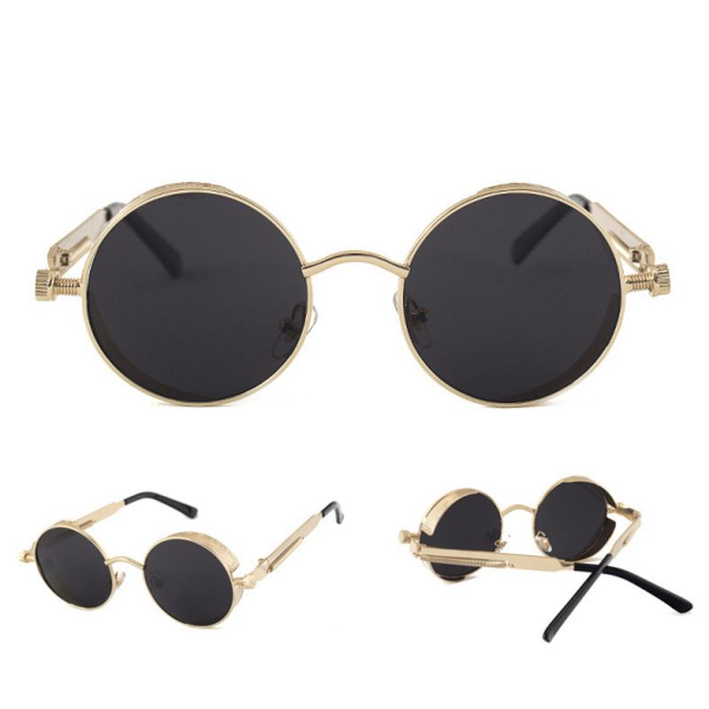 Uv400 Vintage Steampunk Runde Spejllinse Solbriller Udendørs Sport Hisper Eyewear Til Mænd Kvinder
