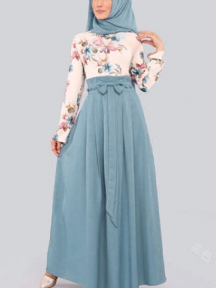 Kvinder Blomsterprint Kaftan Robes Langærmede Maxi-kjoler I Etnisk Stil