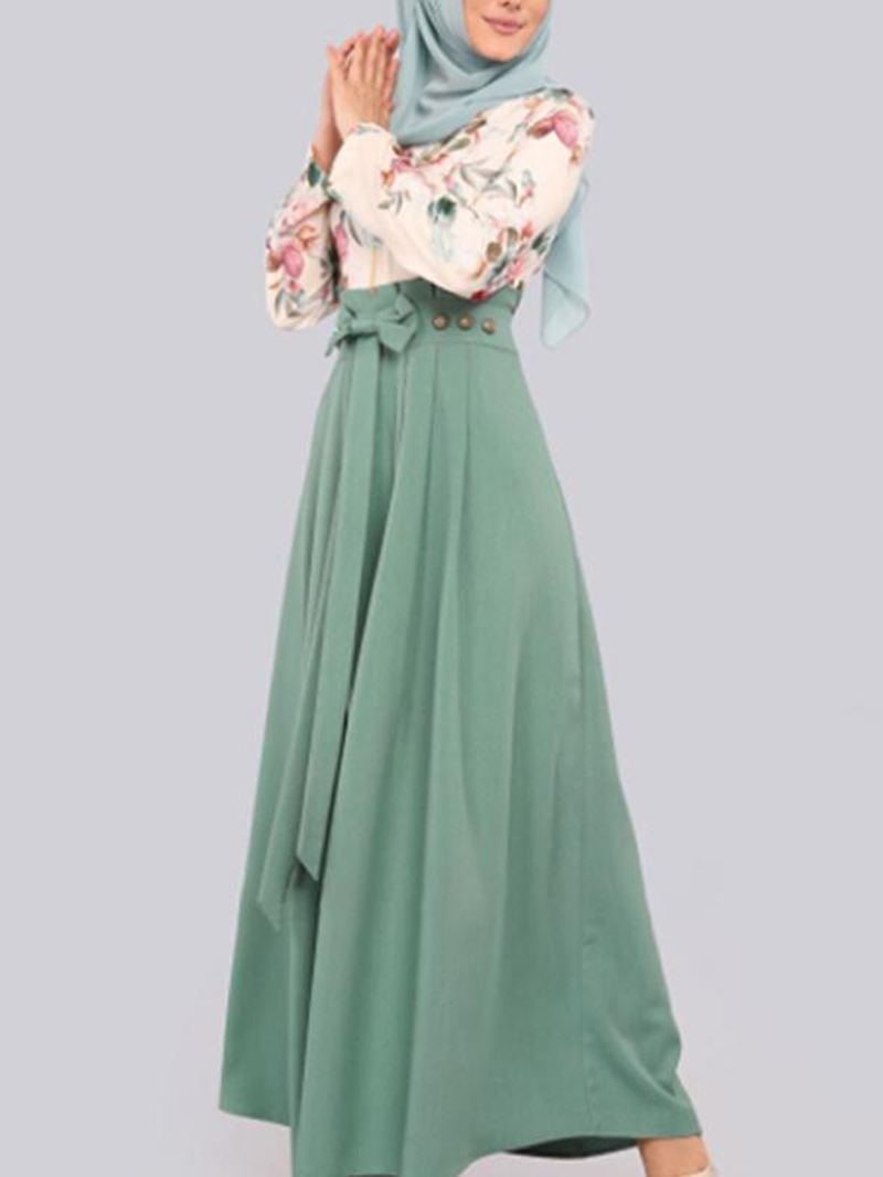 Kvinder Blomsterprint Kaftan Robes Langærmede Maxi-kjoler I Etnisk Stil