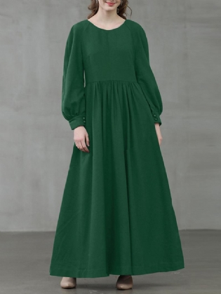 Kvinder Ensfarvet Vintage Lanterneærme Med Høj Talje Bohemian Maxi-kjole