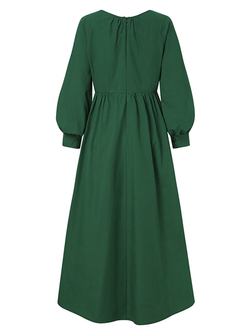 Kvinder Ensfarvet Vintage Lanterneærme Med Høj Talje Bohemian Maxi-kjole
