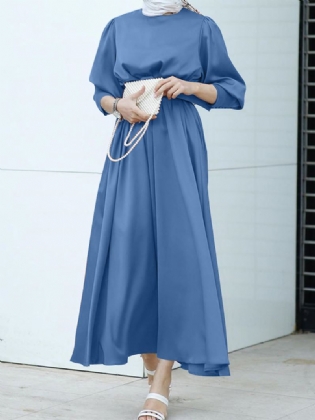 Kvinder Pure Color Lace Up Pufærmer Casual Kaftan Maxi Kjoler