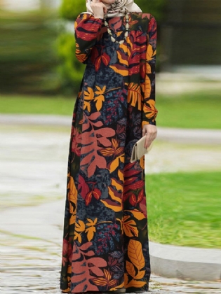 Kvinder Vintage Blomster Med Tryk Puff Sleeve Lace-up Bohemian Maxi Kjole