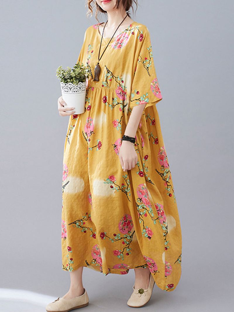 O-hals Blomster Løs Bohemian Casual Sommerkjole Til Kvinder