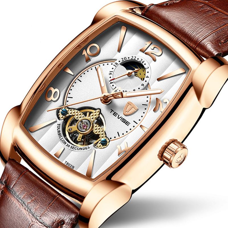 Business Style Mænd Armbåndsur Moonphase Dato Display Automatisk Mekanisk Ur