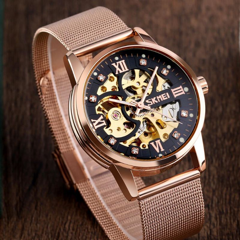 Mode Automatisk Herreur Vandtæt Lysende Display Gear Hollow Art Dial Mekanisk Ur