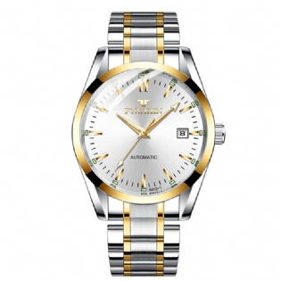 Mode Mænd Business Style Full Steel Watch Lysende Display Automatisk Mekanisk Ur