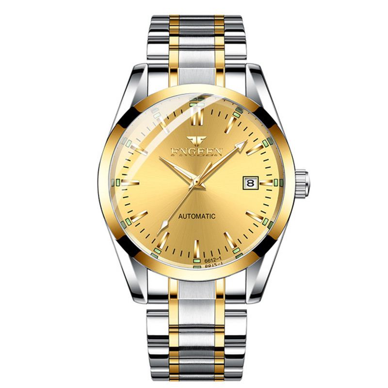 Mode Mænd Business Style Full Steel Watch Lysende Display Automatisk Mekanisk Ur
