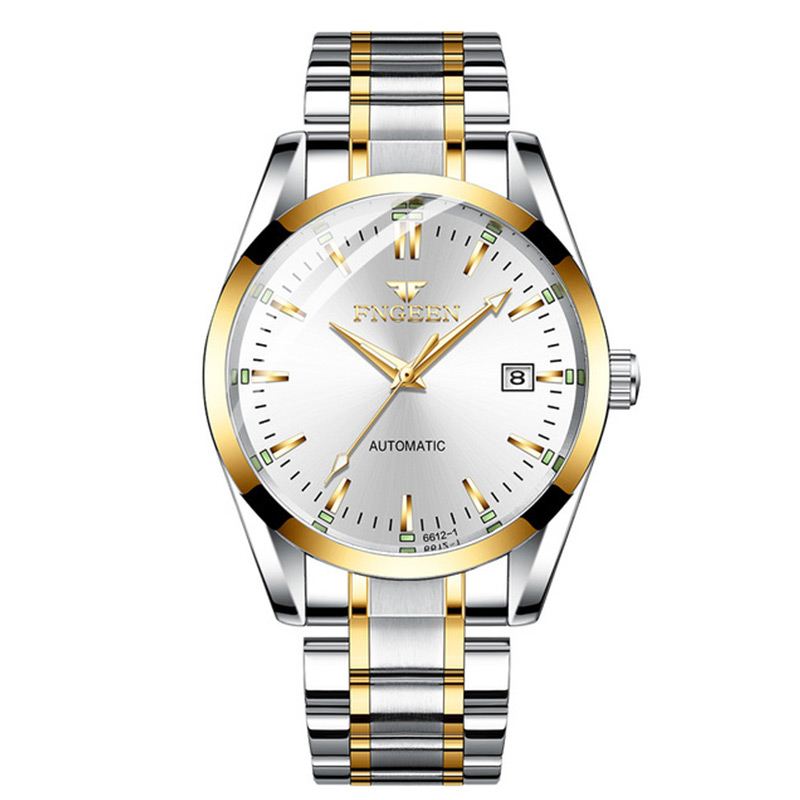 Mode Mænd Business Style Full Steel Watch Lysende Display Automatisk Mekanisk Ur