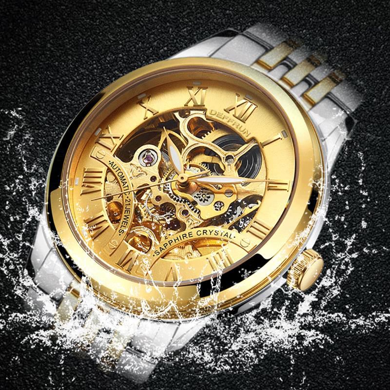 Roman Number 3d Dial Case Herre Watch Rustfrit Stål Rem Automatisk Mekanisk Ur