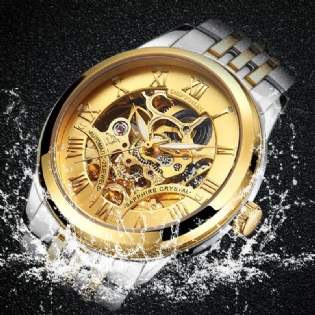 Roman Number 3d Dial Case Herre Watch Rustfrit Stål Rem Automatisk Mekanisk Ur