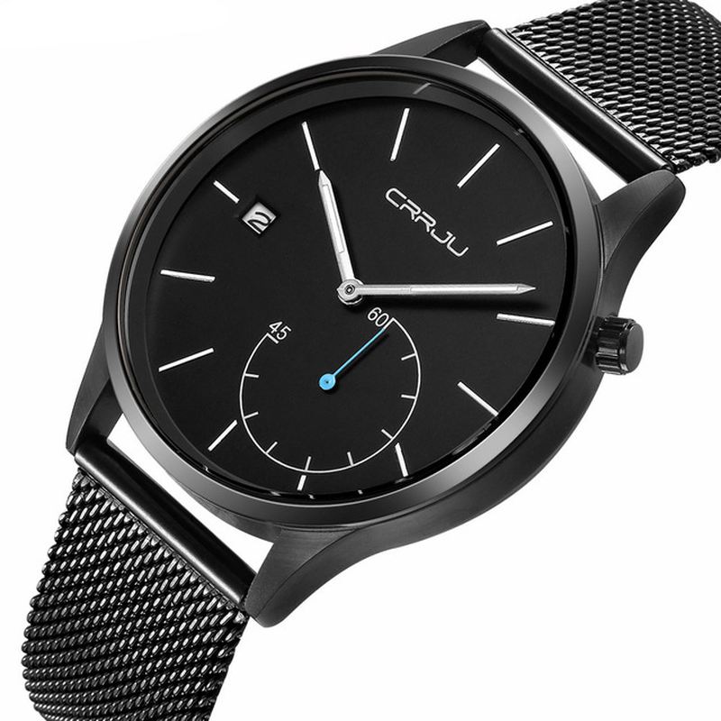Afslappet Stil Kalender Mænd Armbåndsur Rustfrit Stål Rem Quartz Ure