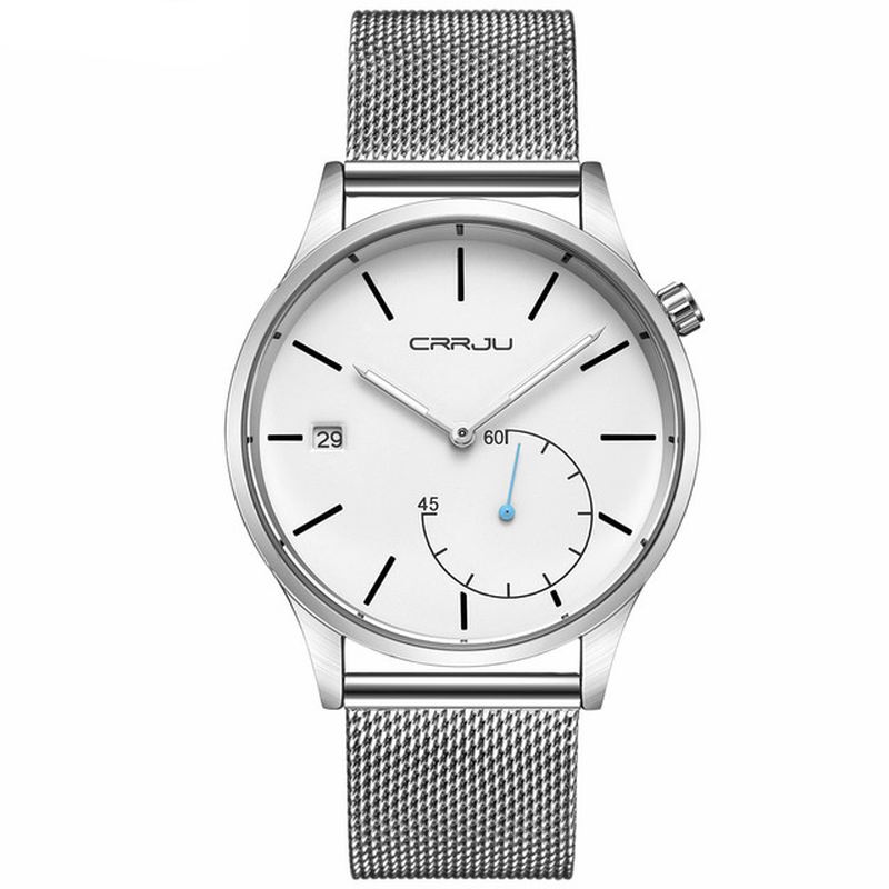 Afslappet Stil Kalender Mænd Armbåndsur Rustfrit Stål Rem Quartz Ure