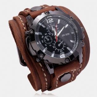 Big Dial Vintage Cow Læder Armbånd Watch Dekorer Small Three-hand Herrer Quartz Watch