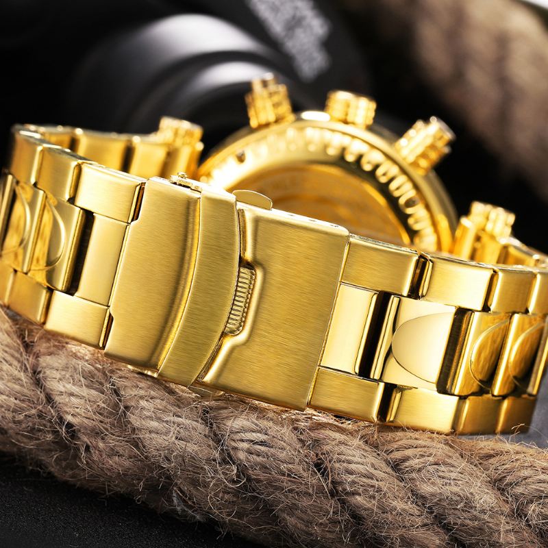 Business Luminous Chronograph Kalender Dato Display Stål Vandtæt Herre Quartz Watch