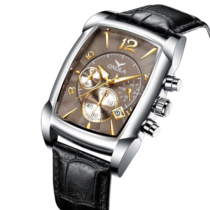 Business Mænd Watch Dato Display Multi-function Vandtæt Læderrem Quartz Watch