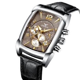 Business Mænd Watch Dato Display Multi-function Vandtæt Læderrem Quartz Watch