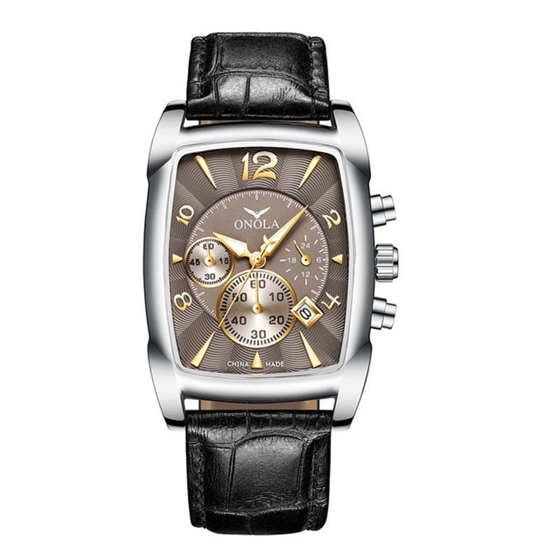 Business Mænd Watch Dato Display Multi-function Vandtæt Læderrem Quartz Watch