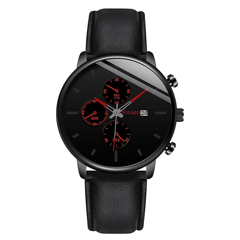 Business Sport Mænd Ure Case Læder Band Super Light Chronograph Calendar Quartz Watch
